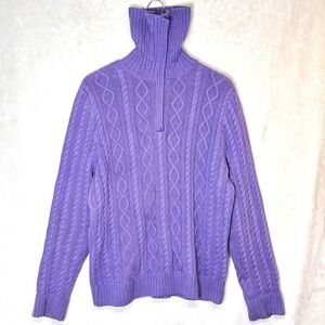 Vtg Purple Fisherman Cable Knit 1/4 Zip Sweater XL Romantic Goth Cottagecore